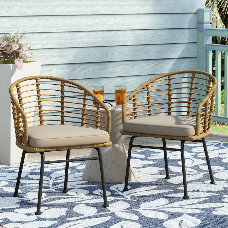 Curved Patio Dining Chairs Wicker Chairs with Cushions, Arm Chair Reading Chair Accent Chair Leisure Chair