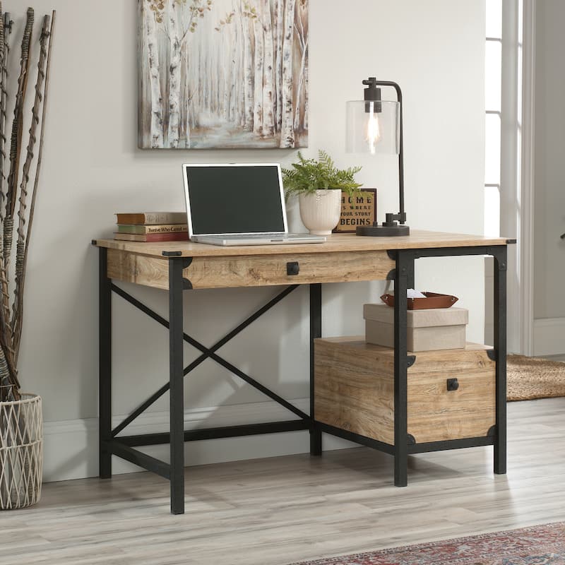 Industrial Brown Computer Desk with 2 Drawers 47 Inch Long Home Office