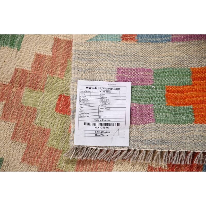 Reversible Kilim Area Rug Flatweave Geometric Wool Carpet - 3'6"x 5'4"