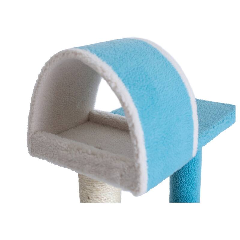 Sky Blue Real Wood Cat Tree With Scratcher And Tunnel For Squeeze