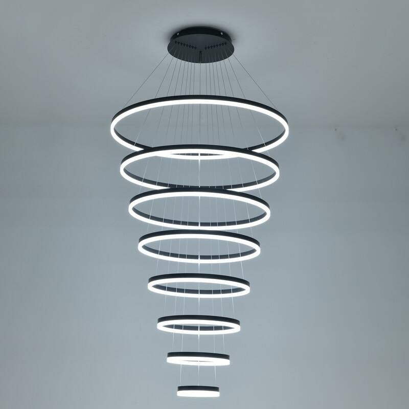 Modern LED Ring Chandelier - Remote Control Dimmable Pendant Lights for High Ceilings, Foyers & Living Rooms