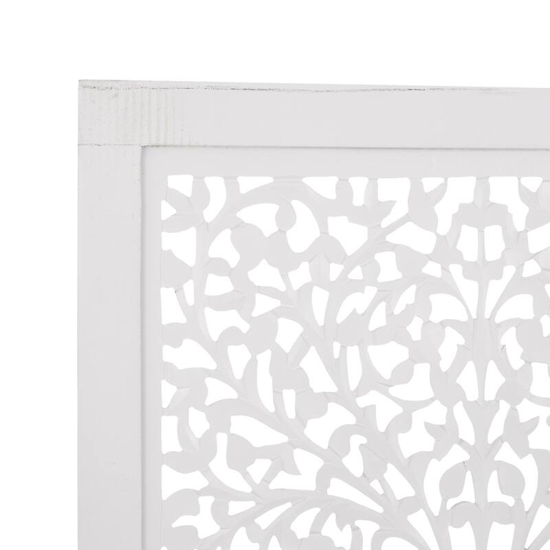 Wooden Floral Handmade Large Flat Freestanding Carved Room Divider Screen - Black - Roche River Decor