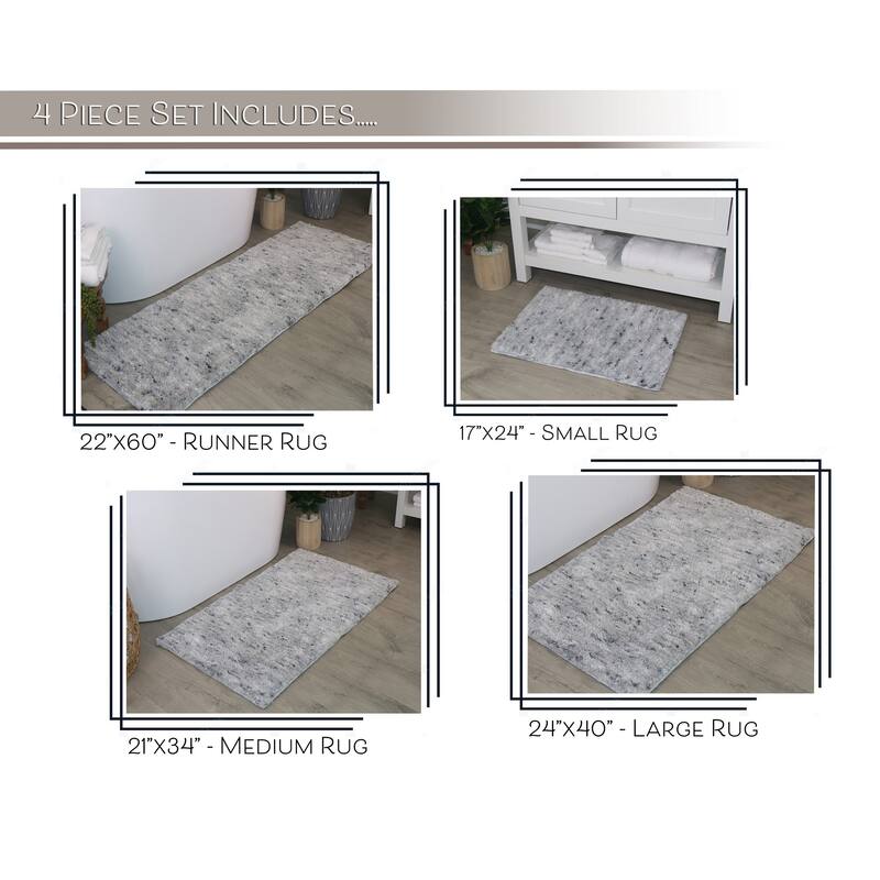 Home Weavers Cloud Comfort 100% Microfiber Bathroom Rug Non Slip Bath & Water Absorbent Soft Bath Mat 4 PC Set with Runner