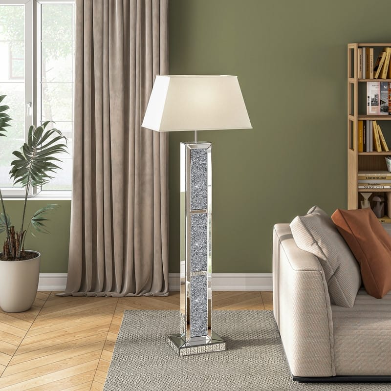 61"H Mirrored Glass Floor Lamp Crushed Diamond Home Decor