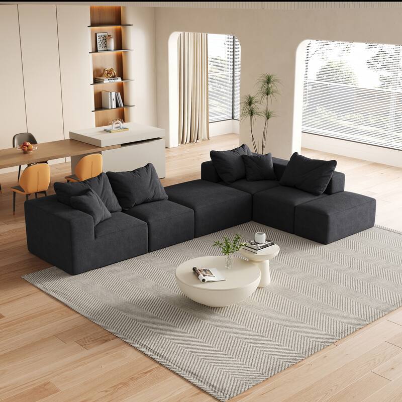 Upholstered Sectional Boneless Couch Set,Modular 132" L Shaped Sectional With 6 Pillows,Free Combination Sofa Couch