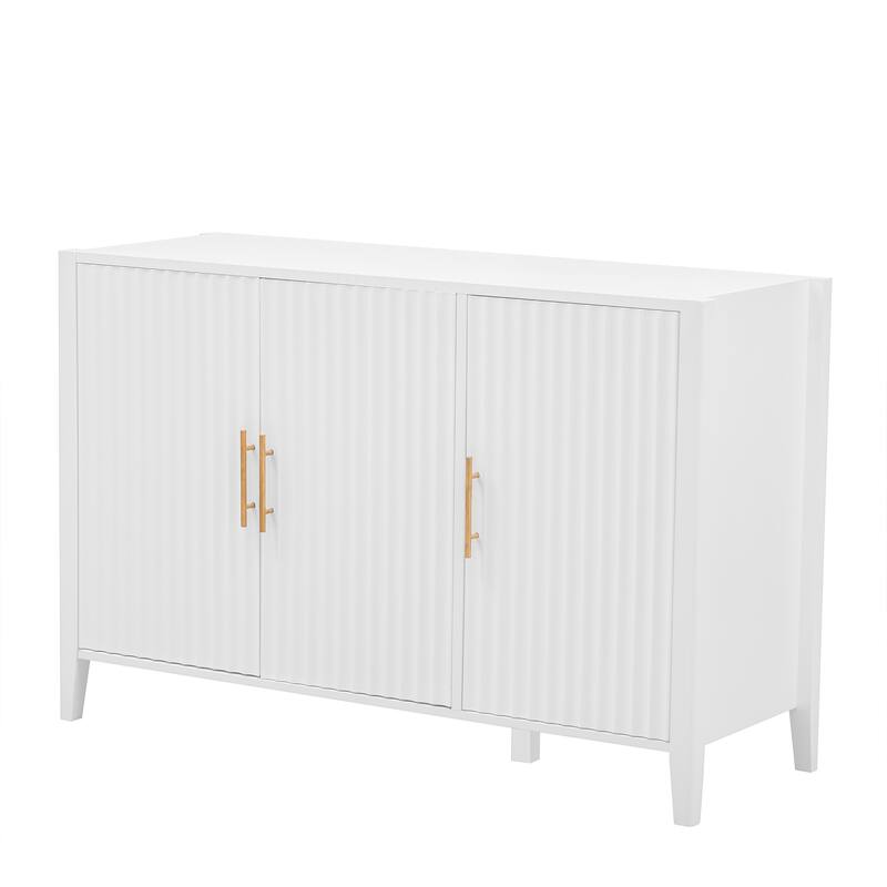 Roomfitters Sideboard Buffet Cabinet with 3 Door Mid-century Modern Fluted Accent Storage for Kitchen & Dining Room, White