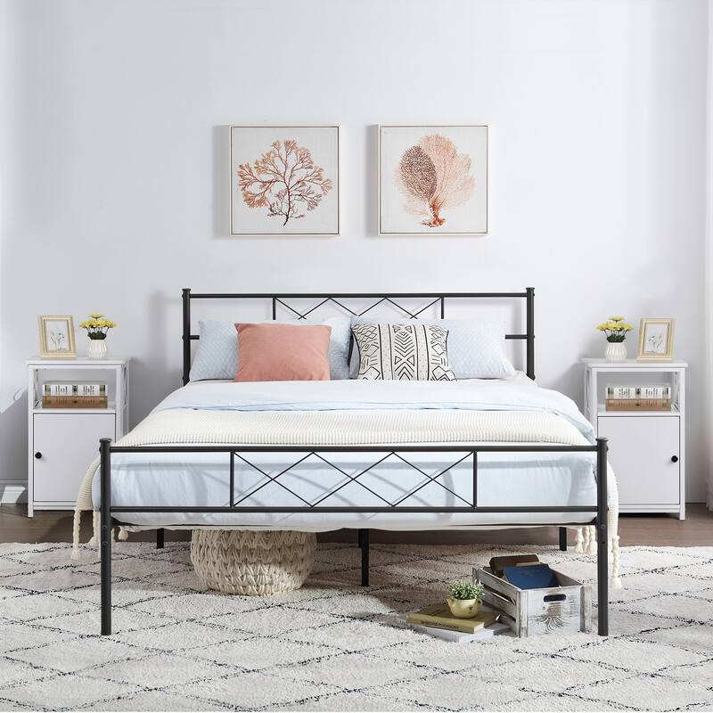 Taomika 3-Pieces Platform Bed Frame and Modern Nightstands Sets