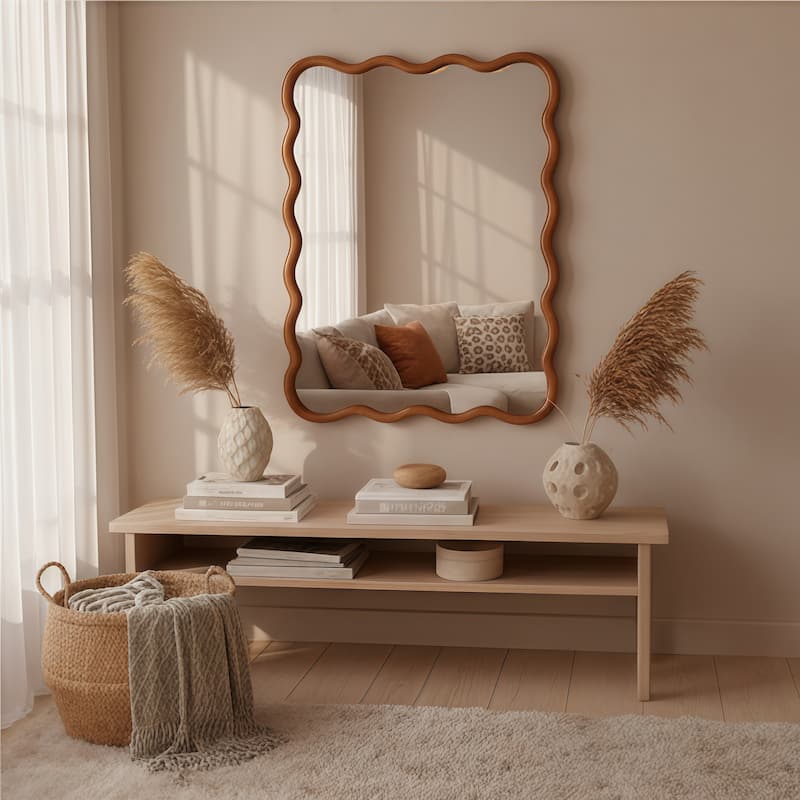 30"x 40" Wavy Rectangle Solid Wood Frame Decorative Mirror,For Bedroom, Bathroom, Living Room, Entryway