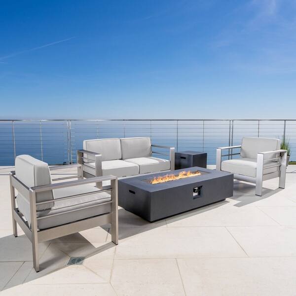 slide 2 of 48, Cape Coral 5-piece Outdoor Fire Pit Chat Set by Christopher Knight Home Cast Silver Sunbrella