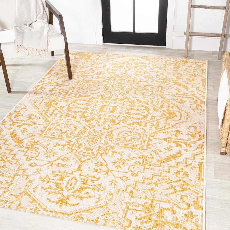 JONATHAN Y Charleston Medallion Indoor/Outdoor Area Rug - 4 X 6 - Cream/Yellow