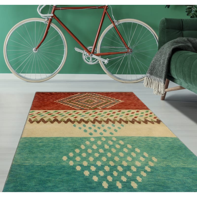 Balochi Adolphus Green/Beige Rug - 3'5" x 4'10"