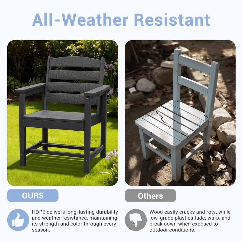 7-Piece HDPE Outdoor Dining Table Sets with Umbrella Hole - 1-Table 6-Chairs