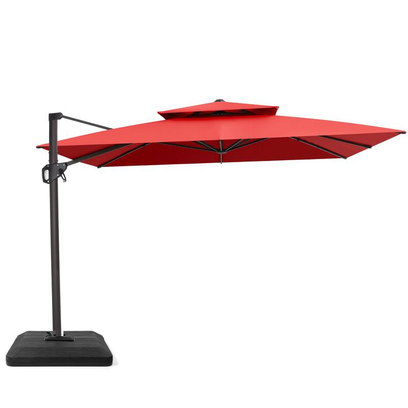 VredHom Patio Outdoor 11 x 11 FT Cantilever-Offset Aluminum Umbrella with Premium Weight Base - Red