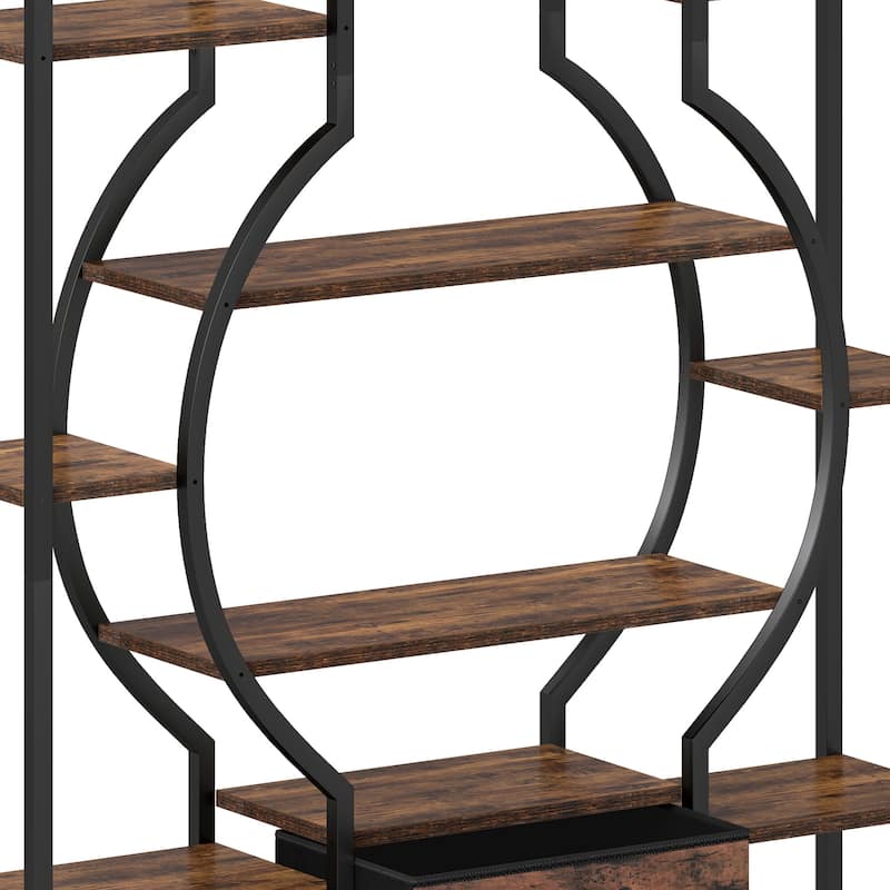Moasis 6-Tier Bookshelf with 2 Drawers & 12 Open Shelves,Industrial Display Shelf Unit Bookcase