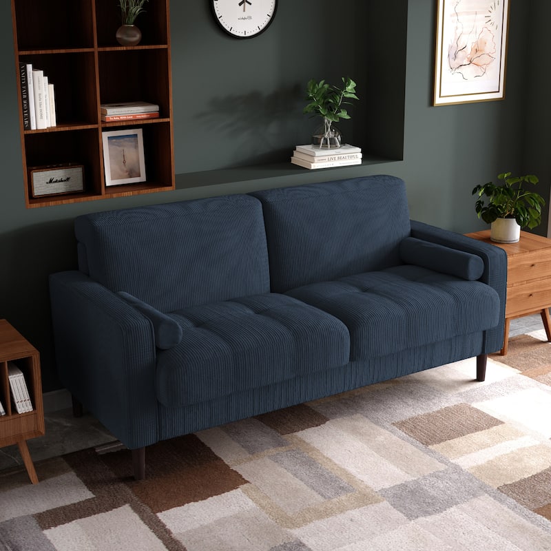 Modern Corduroy Upholstered 2 Seater Sofa with Bolster Pillows
