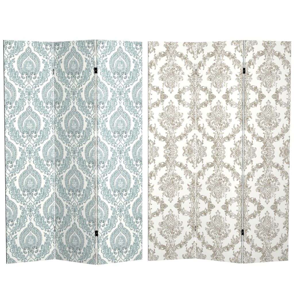Handmade 6' Double Sided Ivory Damask Canvas Room Divider