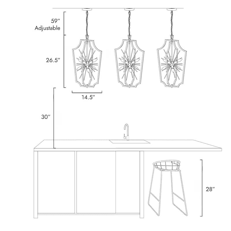 Modern Elegance 6-Light Geometric Black Frame Chandelier with Gold Starburst Pendant Kitchen Island for Dining Room