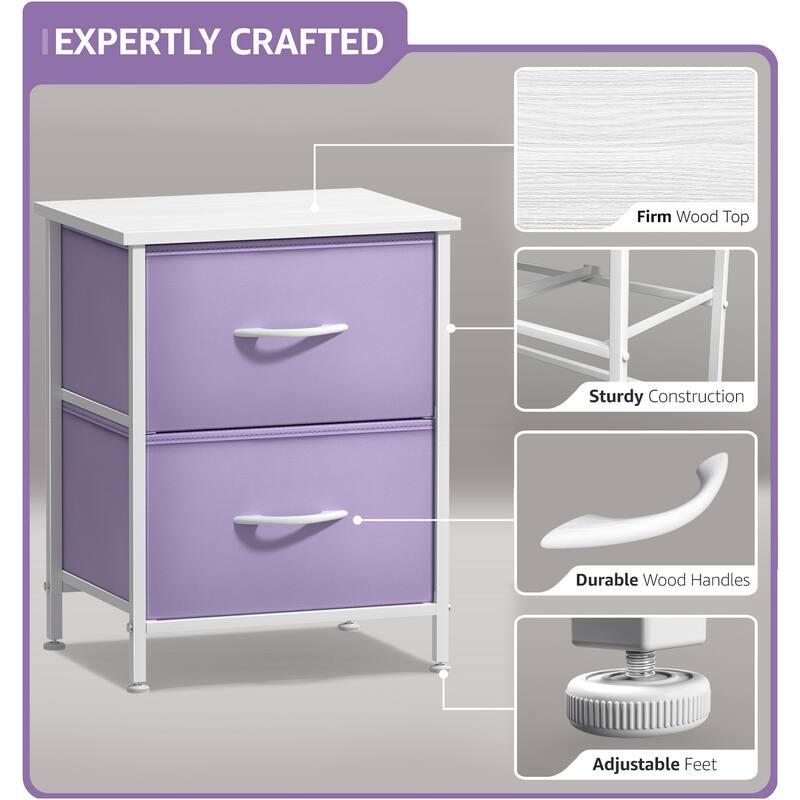 Sorbus Nightstand with 2 Drawers - Steel Frame, Wood Top & Easy Pull Fabric Bins (2 Pack)