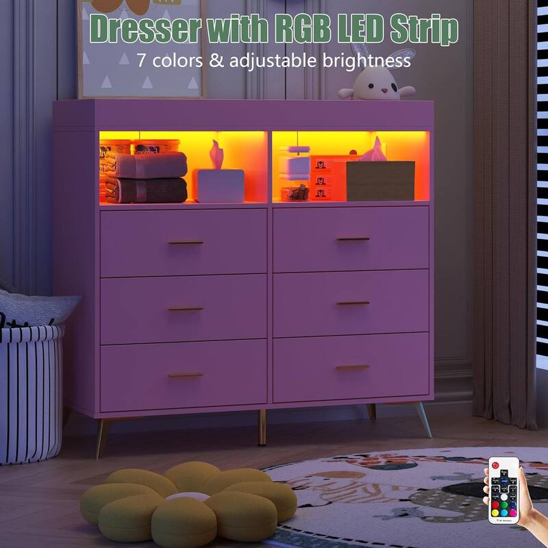 Dresser for Bedroom with 6 Drawers, Baby Changing Table Dresser with Changing Pad