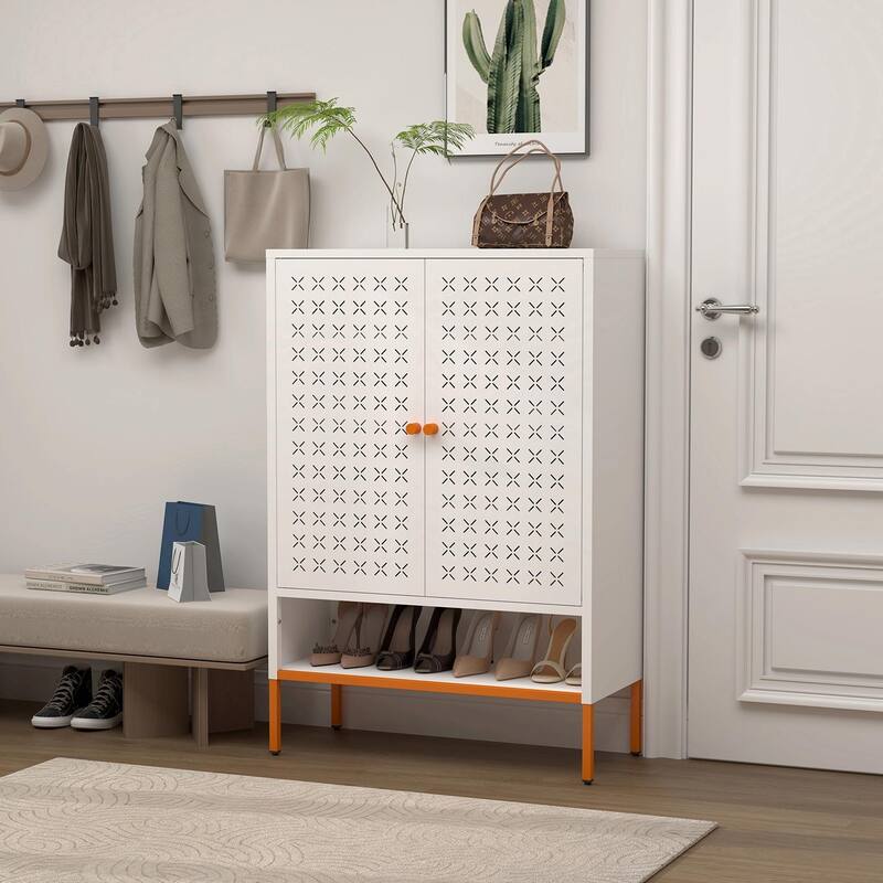 Adjustable Shoe Cabinet with Butterfly Doors - Space-Saving Design