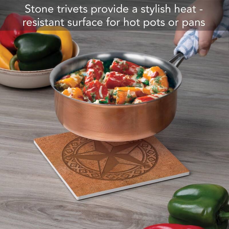 Leather Lonestar Decorative Heat Tolerant Stone Trivet with Non-Skid Cork Backing 8” Square Artistic, Durable, Wipes Clean