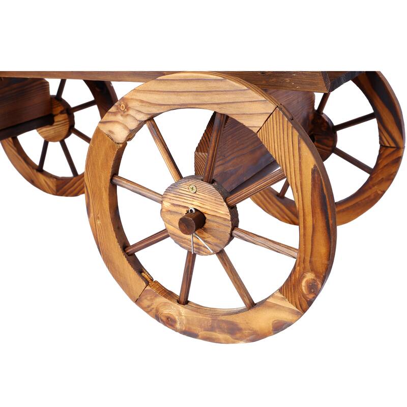 41.4 in. Brown Wood Wagon Outdoor Flower Planter Pot with Wheels for Garden Decor