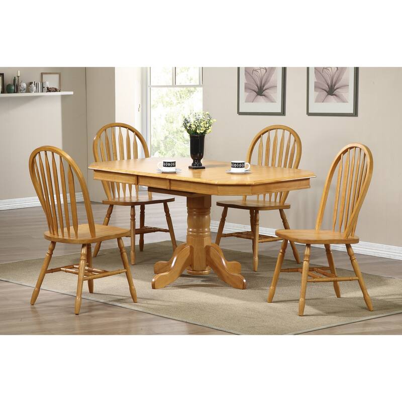 Retro Dining Chairs Set of 2 - Solid Wood Arrowback Side Chairs - Light Oak Finish - Fully Assembled
