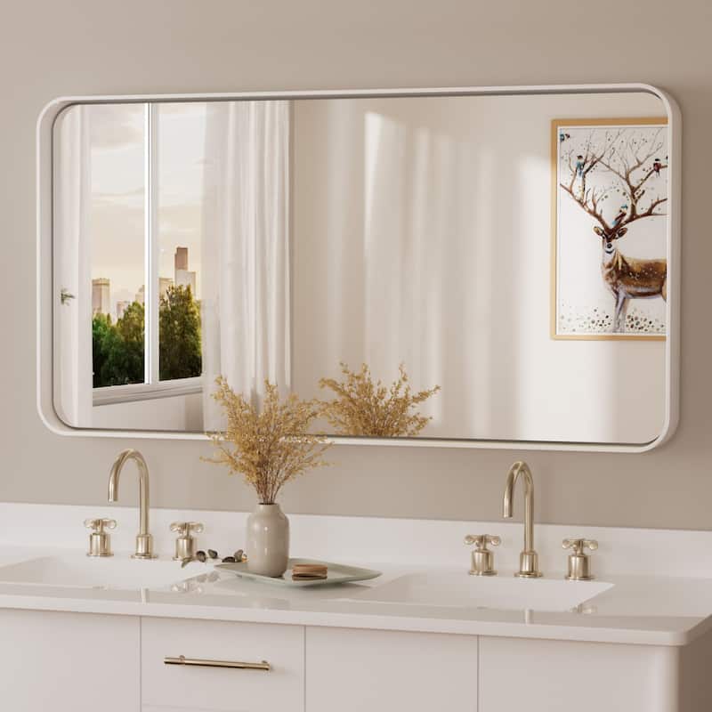 TETOTE Modern Metal Frame Wall Mounted Bathroom Vanity Mirror - 48x30 - White