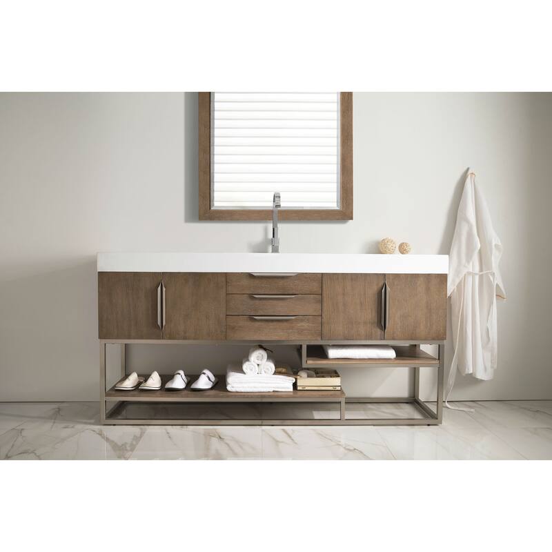 James Martin Vanities Columbia 72" Single Vanity, Latte Oak with Brushed Nickel Hardware