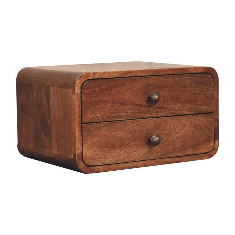 HomeRoots 18" Brown Solid Wood Two Drawer Floating Nightstand