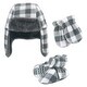 preview thumbnail 1 of 0, Hudson Baby Unisex Baby Trapper Hat, Mitten and Bootie Set, Charcoal White Plaid 0-6 Months - Charcoal White Plaid