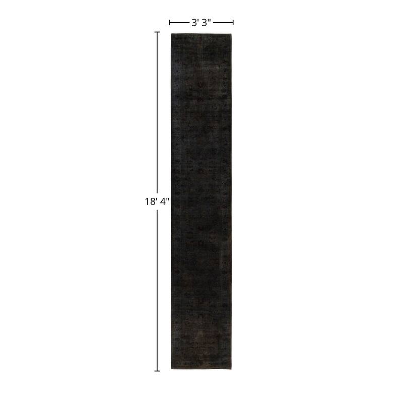 Overdyed One-of-a-Kind Hand-Knotted Area Rug - Gray - 3' 3" x 18' 4"