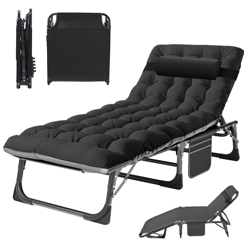 DoCred Camping Cot, Adjustable Reclining Folding Patio Chair Lounge - 75.2"x26.8"x11.8"