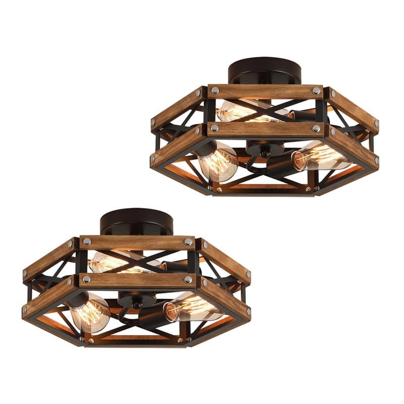 3 Light light bulbs oak , black light fixture wood ceiling light - N/A