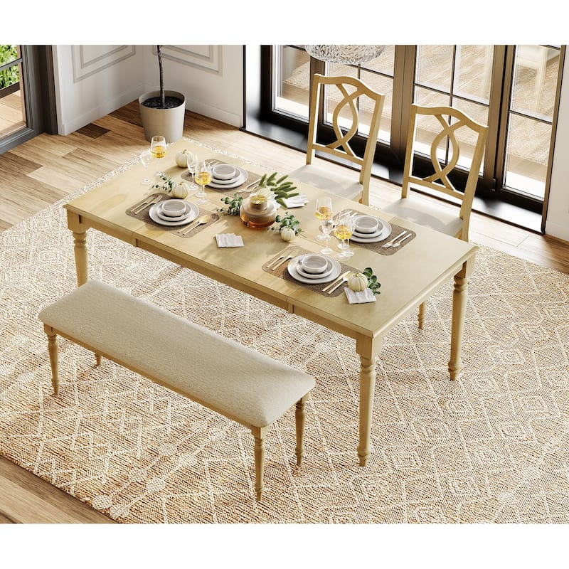 4-Piece Dining Table Set, Table with Bench & 2 Cross-Back Chairs, Oak - 4-Piece - Oak