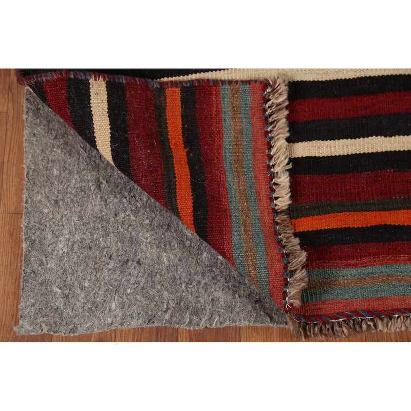 Striped Kilim Qashqai Persian Vintage Rug Hand-Woven Wool Carpet - 6'2"x 9'0"
