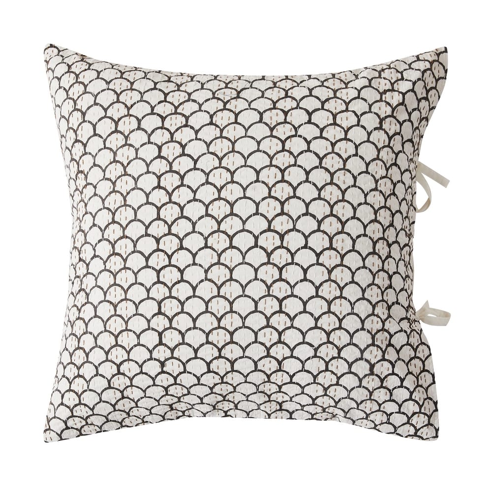 Melange Home Hand Stitched Scallop Block Print Kantha Coverlet and Shams