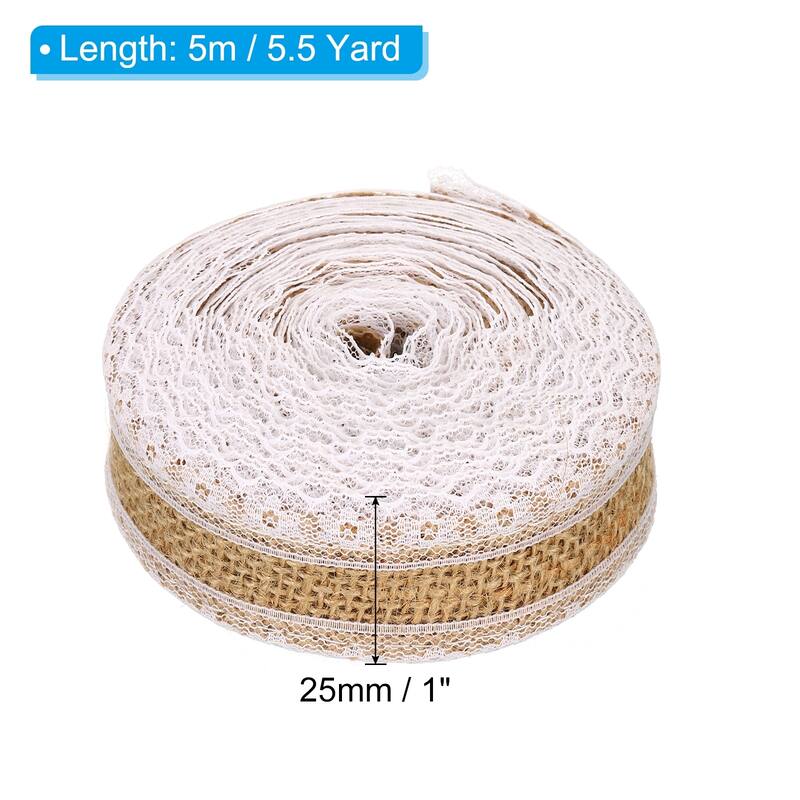 1" Wide Burlap Fabric Ribbon Wired Jute Lace Craft Roll Floral - 5.5 Yards