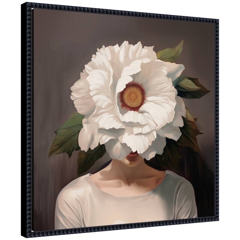 Kate and Laurel Sylvie White Flower Woman Portrait Framed Canvas by The Creative Bunch Studio - 22x22 - Black