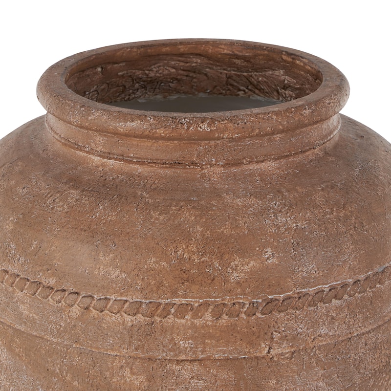 Magnesium Oxide Distressed Decorative Vase with Raised Braided Accents - Cream or Brown - Roche River Decor