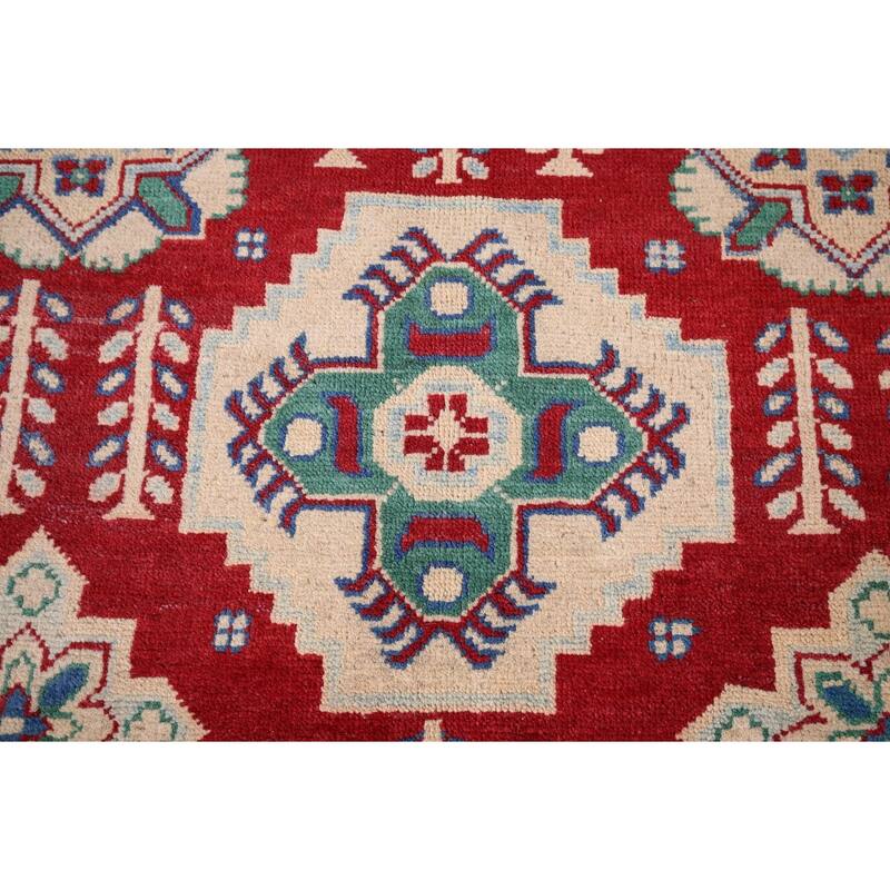Red Kazak Oriental Area Rug Handmade Traditional Wool Carpet - 5'1" x 6'11"