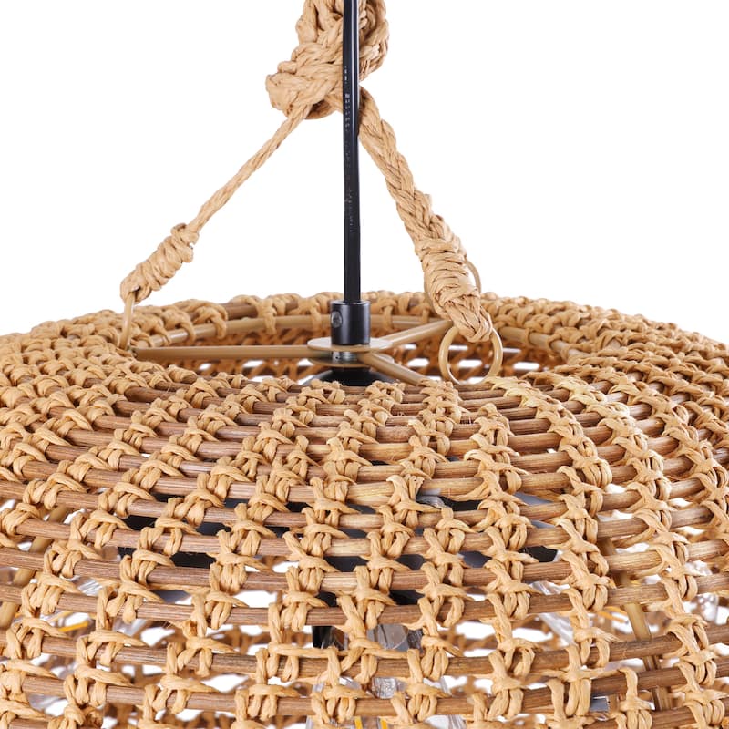 3-Light Hand-Woven Rattan Dome Pendant - 17.72"