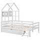 preview thumbnail 5 of 28, Twin Size House Platform Bed with 1 Storage Drawer and Guardrail, Solid Wood Kids Bed Frame with House-Shaped Headboard & Ladder