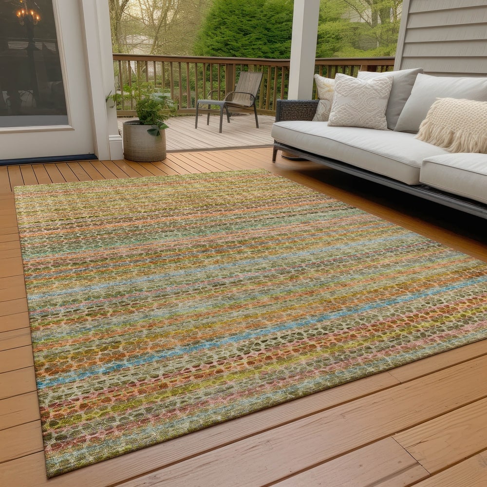 Machine Washable Indoor/Outdoor Transitional Striped Chantille Rug