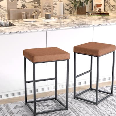 Upholstered Counter & Bar Stool with Footrest, Set of 2