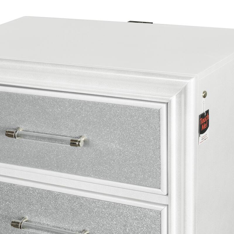 2-Drawer Bedroom Nightstand with LED Lights, Pearlized White
