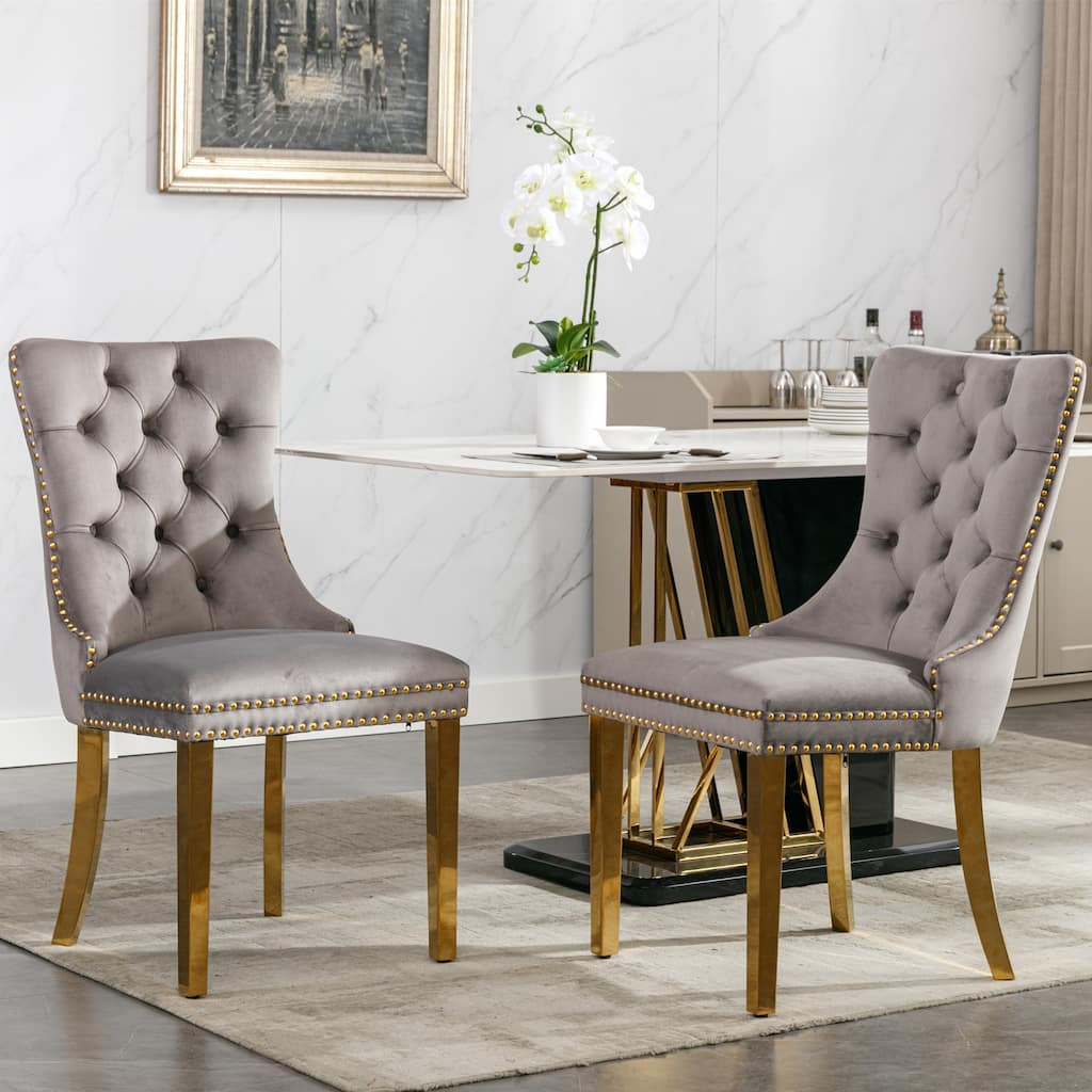 High-end Tufted Solid Wood Velvet Dining Chair 2PCS