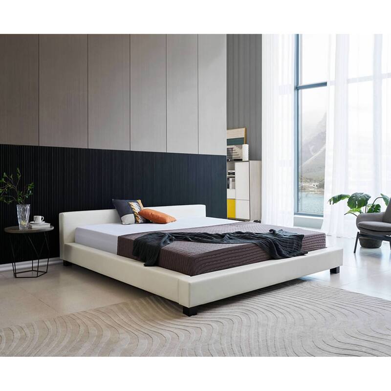 Greatime Modern leatherette Platform Bed - White - Queen