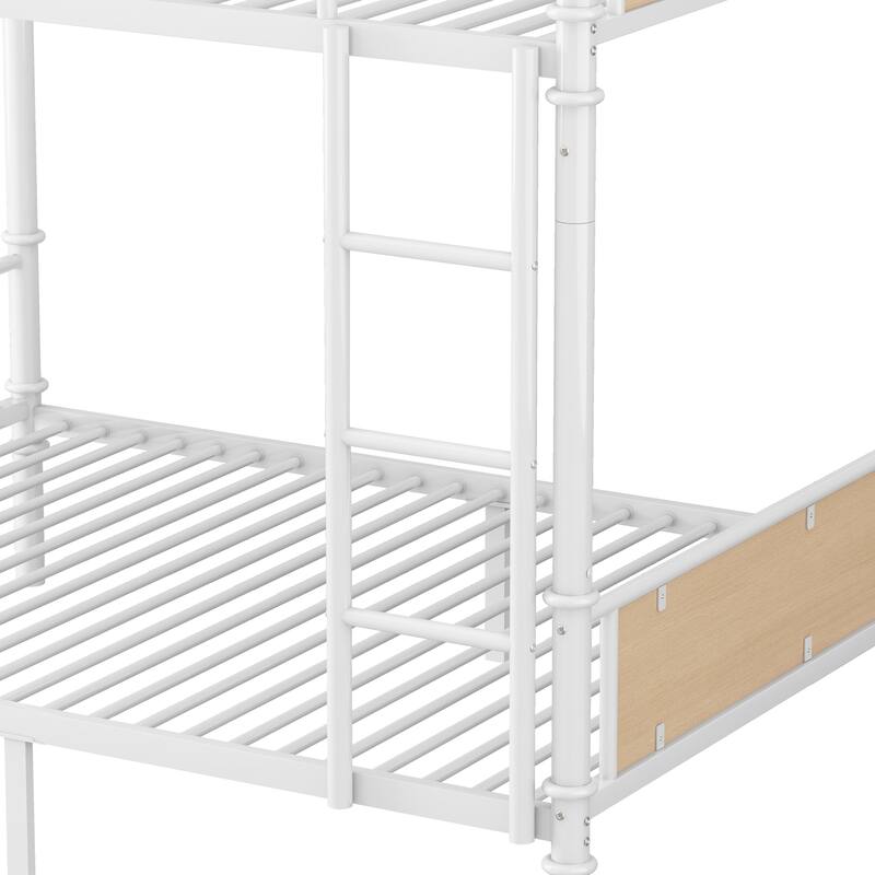 Twin XL Over Twin XL Metal Bunk Bed with Detachable Design, Safety Guard Rails and Storage Space