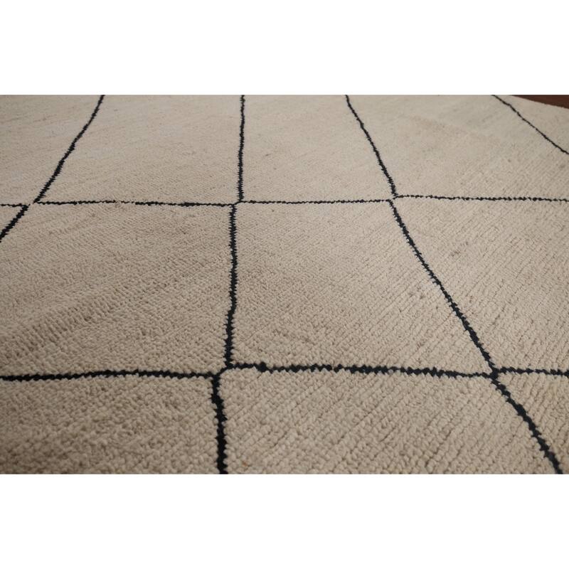 Trellis Moroccan Oriental Area Rug Hand-Knotted Beige Wool Carpet - 5'7"x 8'0"